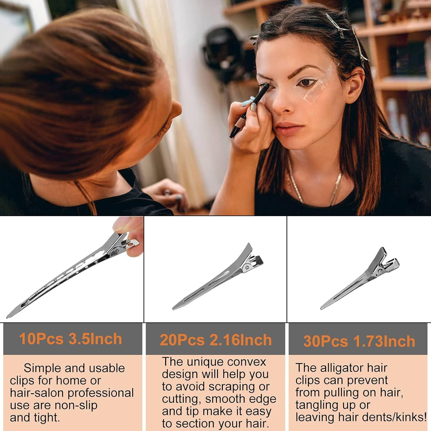 Pack of 60 Women'S Hair Clips, 4.4 Cm/5.5 Cm/9 Cm, Metal Hair Clips for Hairdressing Supplies, Hair Styling, Compartment Clips for Salon and Home Use, Silver image number 4