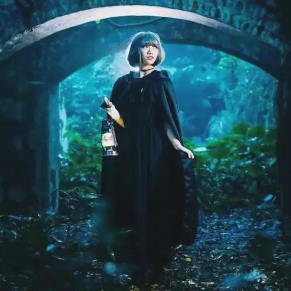 Unisex Hooded Cloak,Velvet Cloak with Hood Cloak Long Velvet Cape for Halloween Christmas Cosplay Costume(Black) image number 2