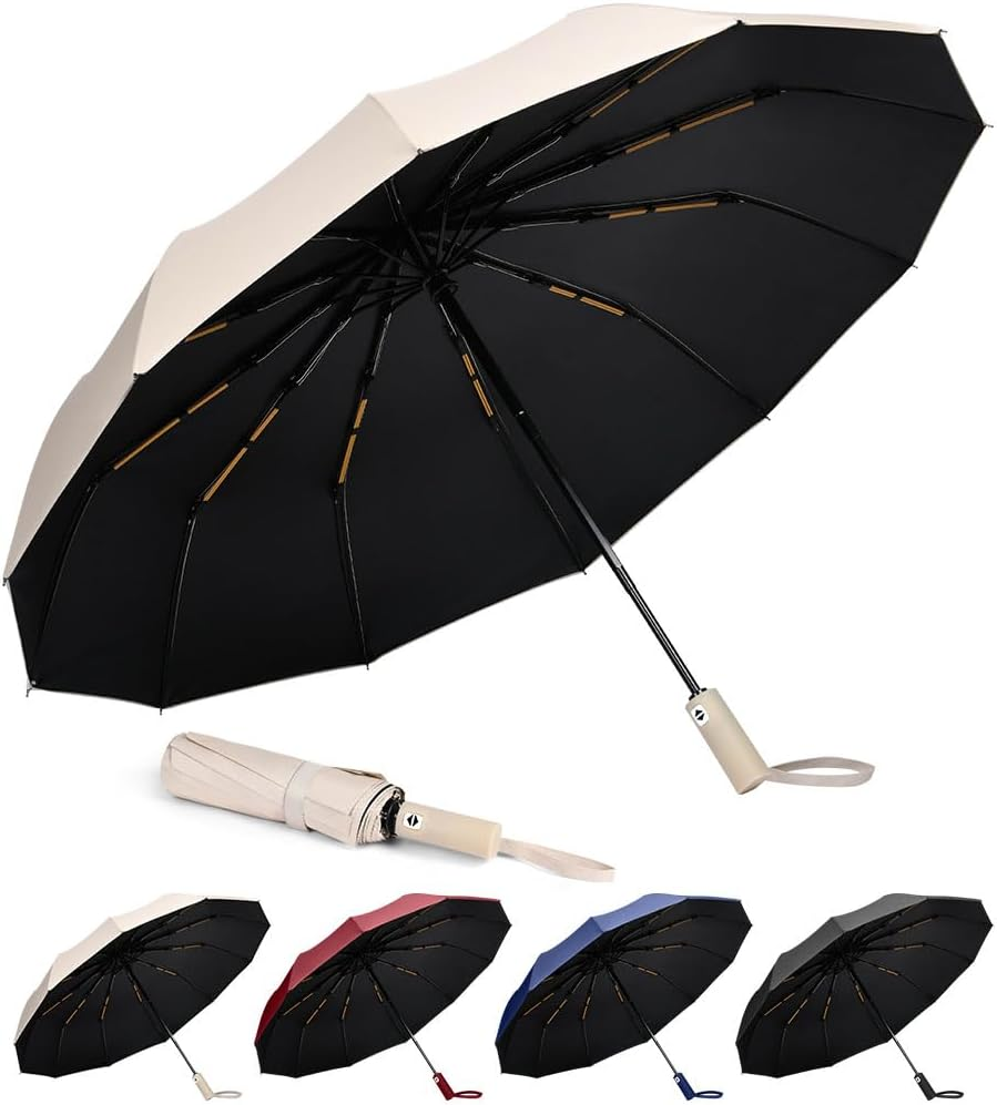 Strong Windproof Automatic Umbrellas, 24 Strong Ribs Umbrella, 99% UV Protection, One Button Auto Open and Close, Compact Travel Umbrella, Portable Folding Umbrella for Men and Women