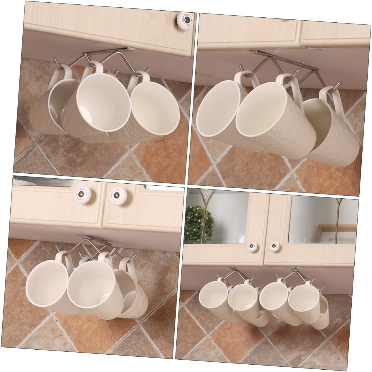 NAMOARLY 1Pc Stainless Steel Cup Stand Punch Storage Rack Compact Hanging Shelf for Coffee Cups and Small Items Home Cup Organizer under Cabinet image number 6