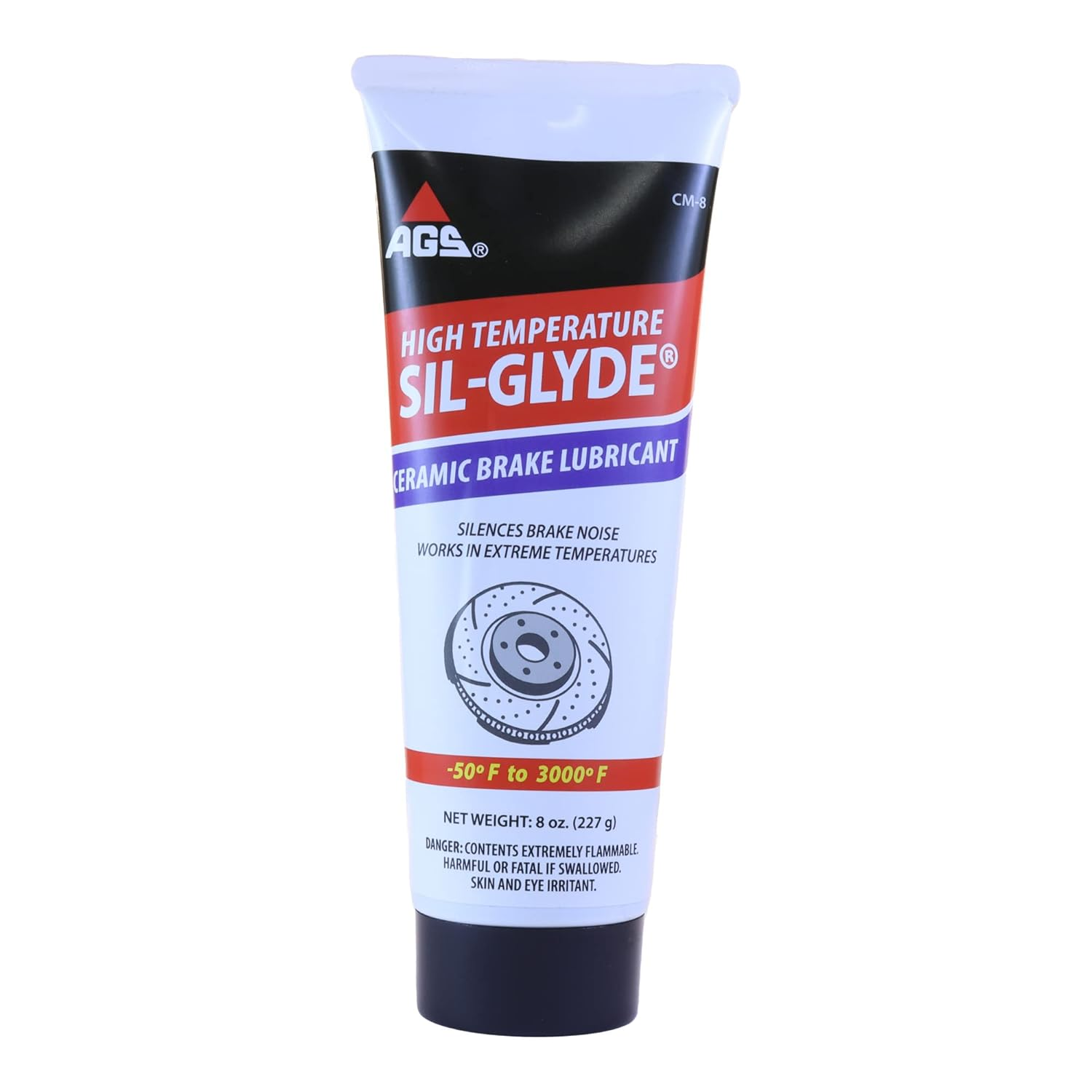 AGS Company Cerami-Glyde Silicone Brake Lubricant, Tube, 8 Oz, High-Temperature Resilience, Safe for All Brake Assembly Parts, Advanced Formula for Noise Reduction