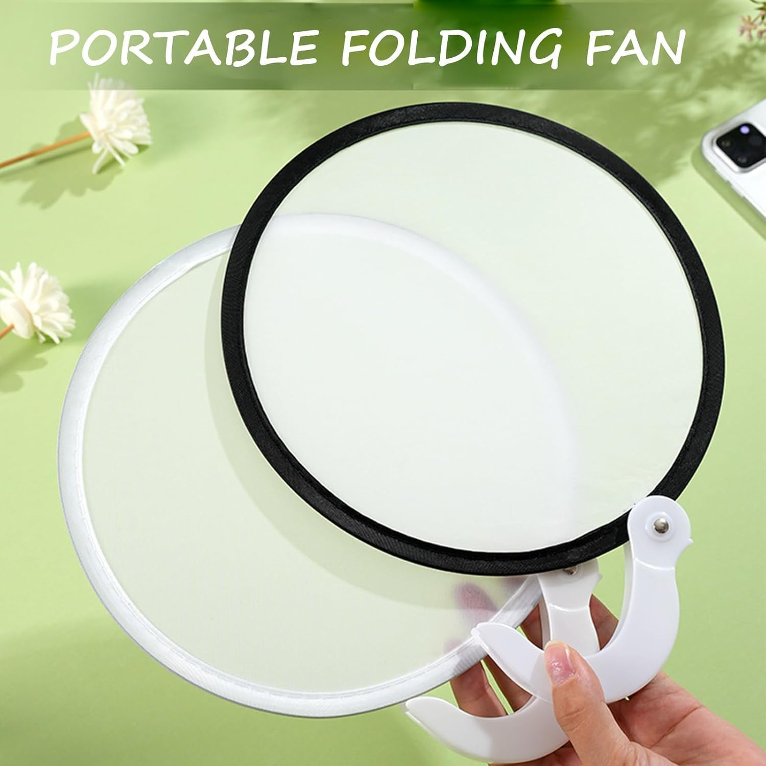 2 Pcs Foldable Fan,Handheld round Folding Fan,White Hand Held Fans，Plastic Mini Fan for Wedding, Home Decoration,Children'S Painting Diy,Dancing Party Summer Performance