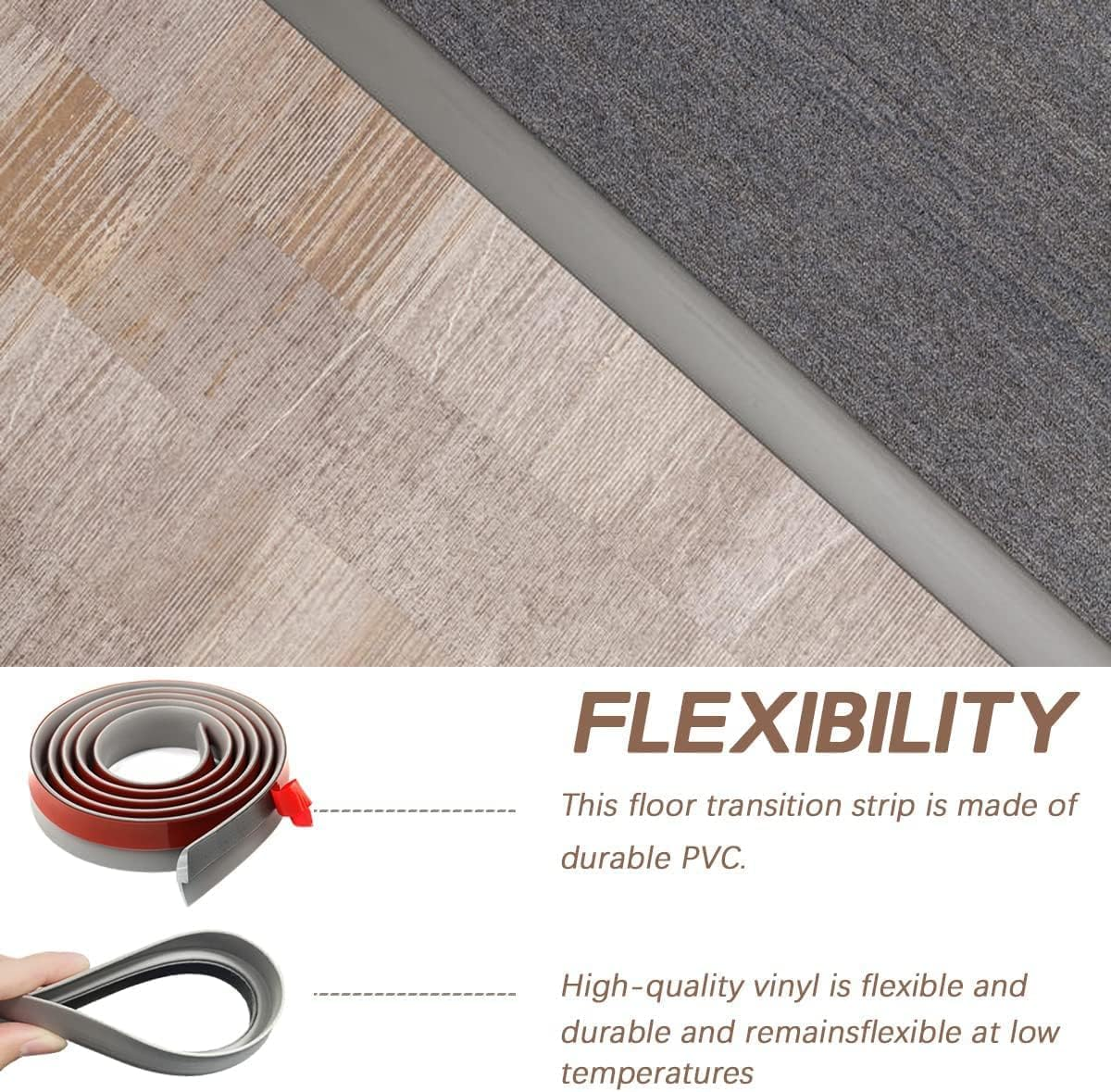 10Ft Floor Transition Strip, Self Adhesive Carpet Edging Trim Strip, Threshold Strips for Threshold Height Less than 5 Mm (Grey) image number 4