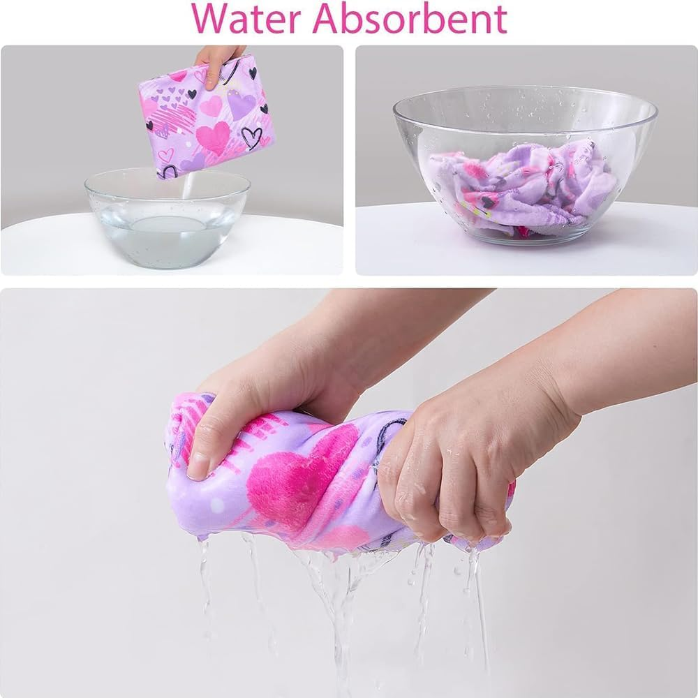 2 Pack Microfiber Hair Drying Towels Quick Dry Anti-Frizz Head Turban with Button Wet Hair Towel Wrap Turban for Long Thick & Curly Kids Girls Women,Super Absorbent Soft (Pink & Blue Love) image number 5