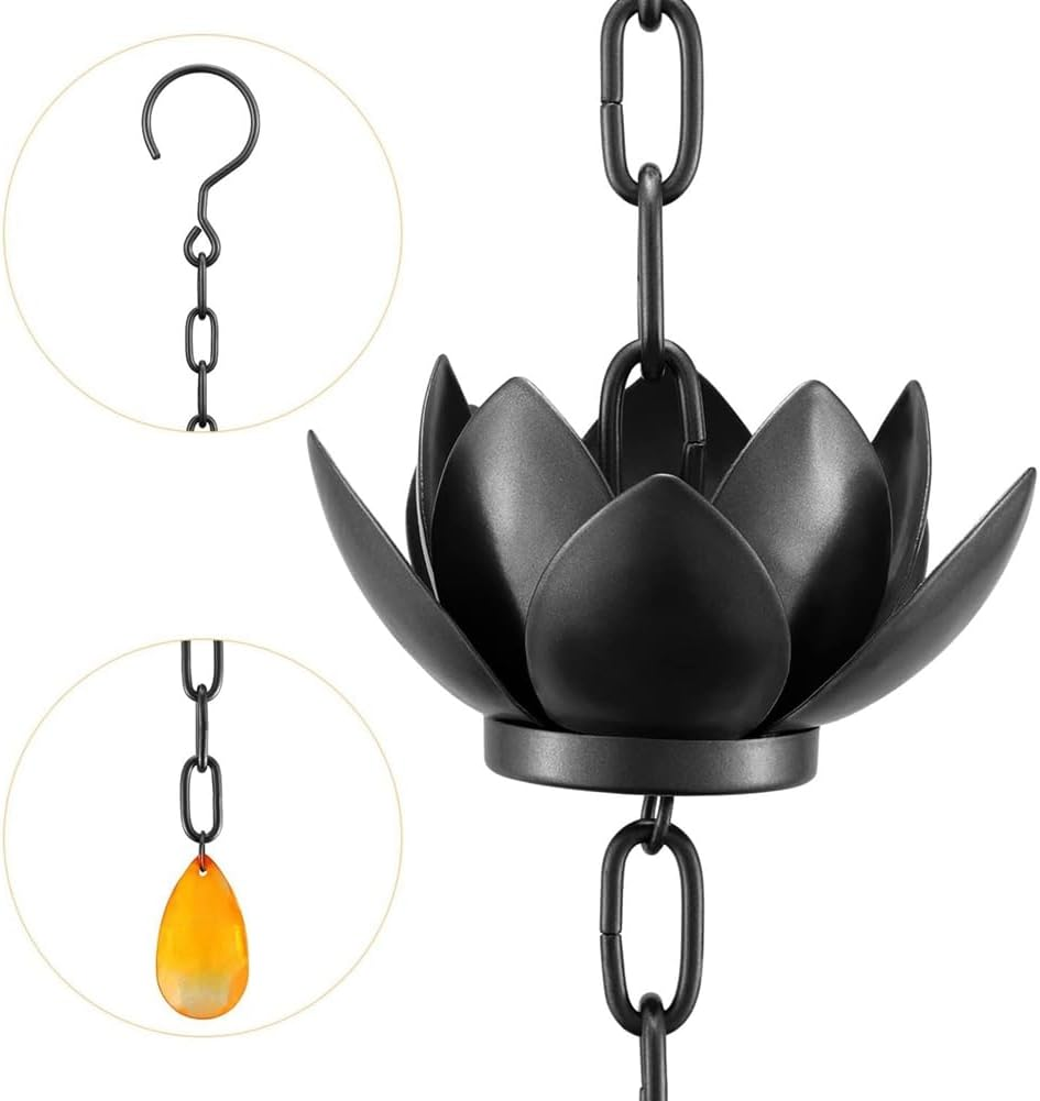 Zicojia Lotus Flower Rain Chain, Enhance Gutters, Divert Water Away with Unique Rain Cups image number 5