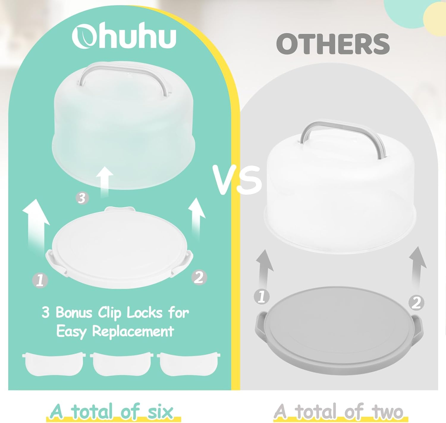 Ohuhu Cake Container, Cake Carrier with Lid and Handle Bpa-Free Cake Holder for 10 Inch Cake with 2 Handles Cupcake Carrier - Plastic Cover Two Sided Base for Transport Pies Nuts Fruit image number 1