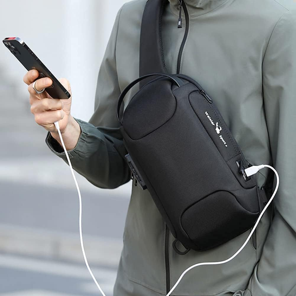 Sling Bag for Men anti Theft Waterproof Crossbody Backpack Travel Shoulder Men'S Chest Bag with USB Charging Port image number 1