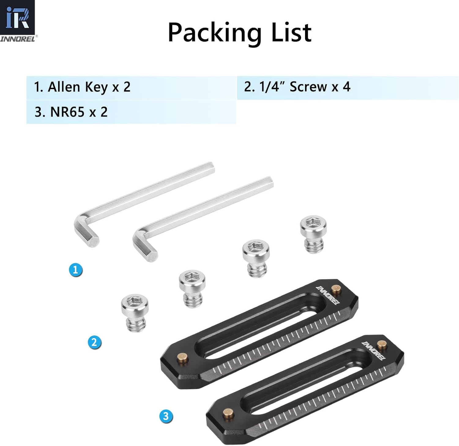 2 Packs Quick Release NATO Rail 65Mm Long Universal anti off Rail with 1/4" Screws and anti Drop Safety Pins NR65-INNOREL Aluminum Alloy Mini Rail for Camera Cage, Field Monitor Mount NATO Clamp image number 2