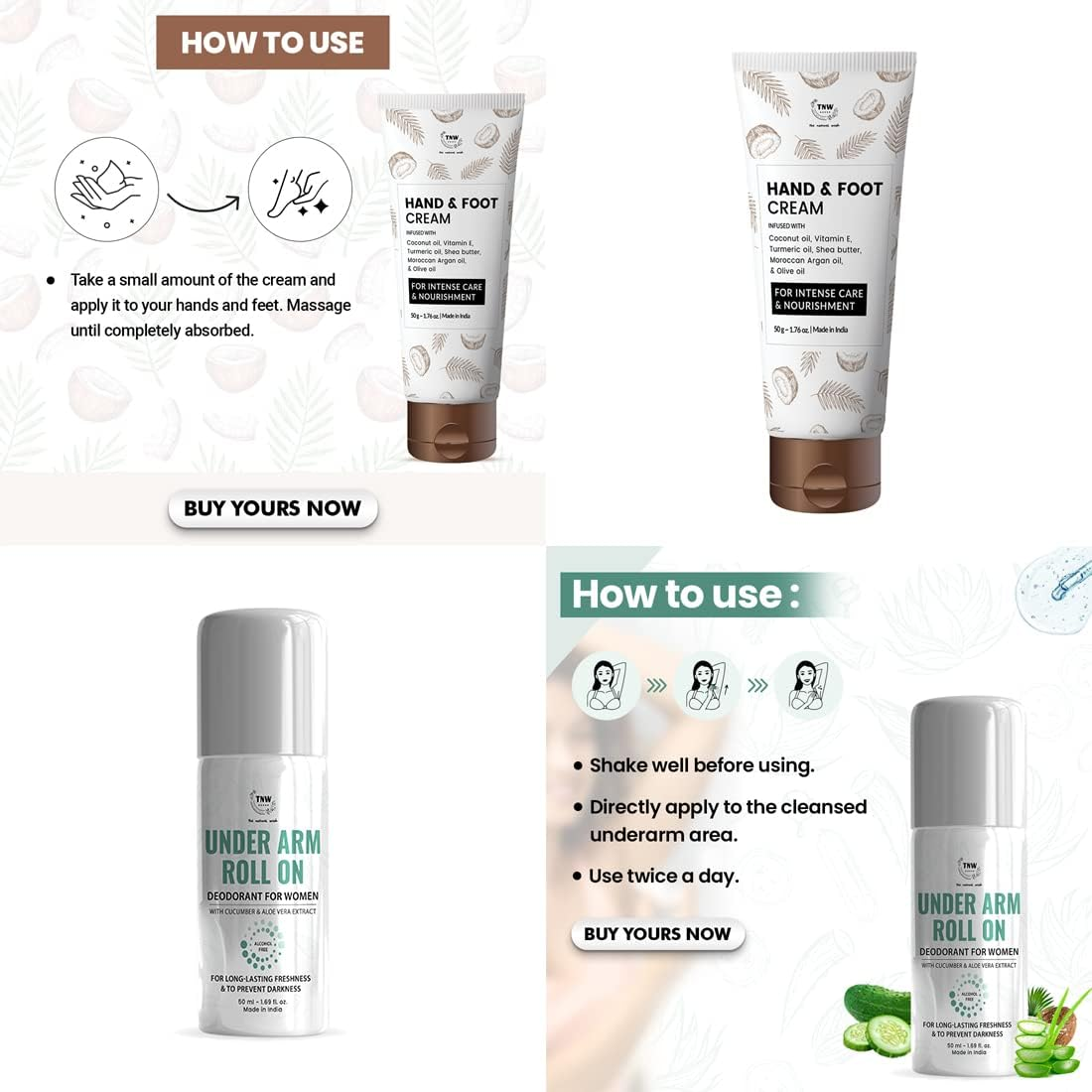 Tnw-The Natural Wash under Arm Roll on and Hand & Foot Cream | for Controlling Odor and Moisturizing Dry Hand & Feet | Chemical-Free Personal Care Range image number 1