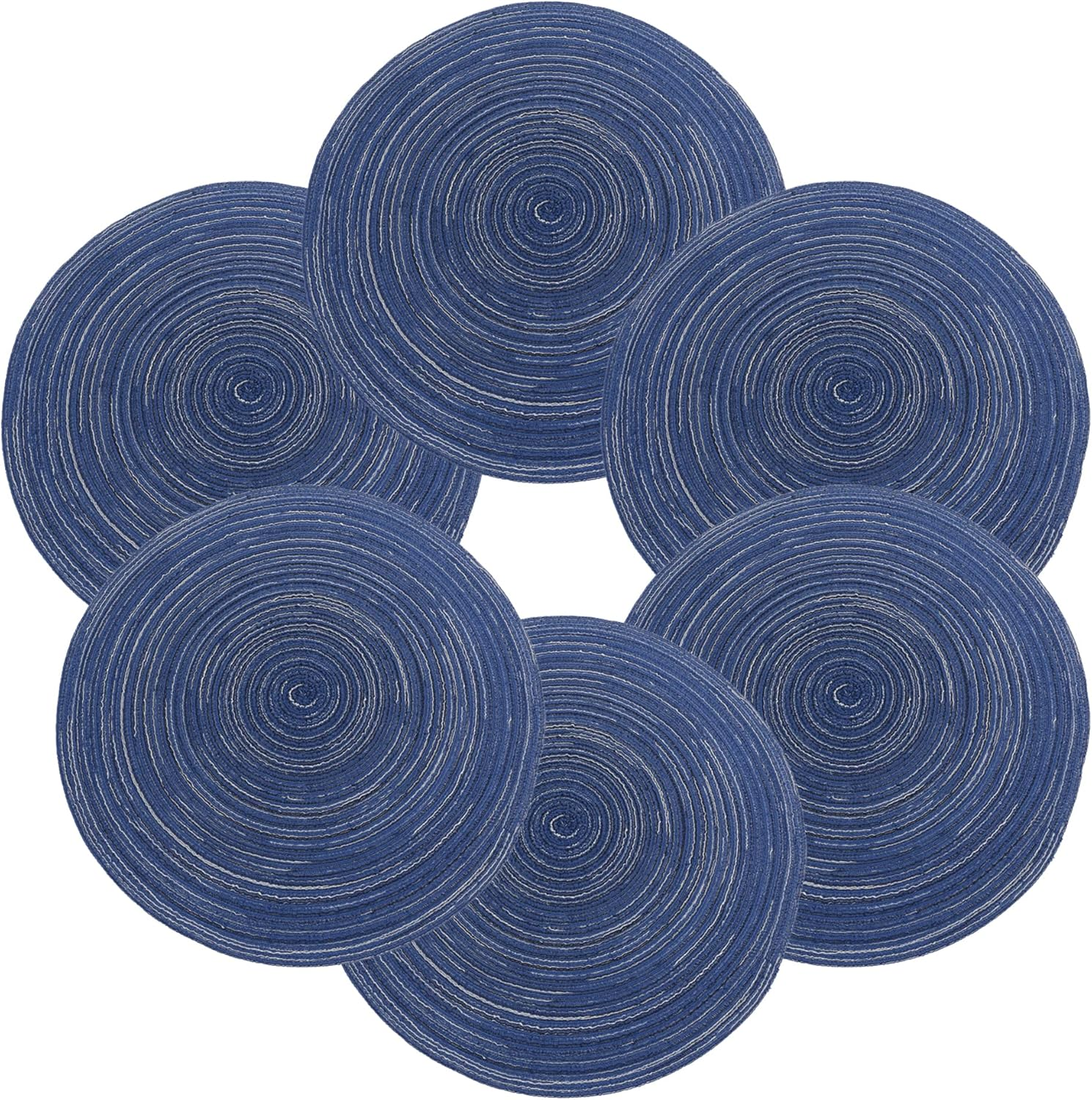 15 Inch round Placemats Heat-Resistant Stain Resistant Anti-Skid Washable Polyproplene Table Mats Braided Placemats (Set of 6,Brown)