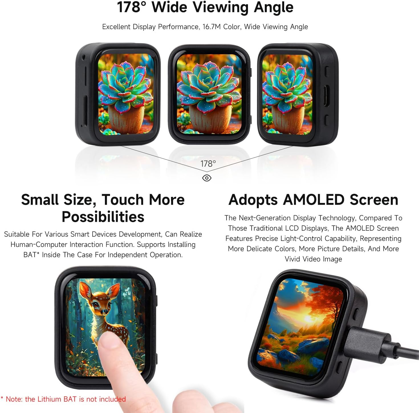 Waveshare ESP32-S3 1.8Inch AMOLED Touch Display, Embedded with SH8601 Display Driver and FT3168 Capacitive Touch Chip, ESP32 with Display,32-Bit LX7 Dual-Core Processor, 368&times;448 Pixels image number 3