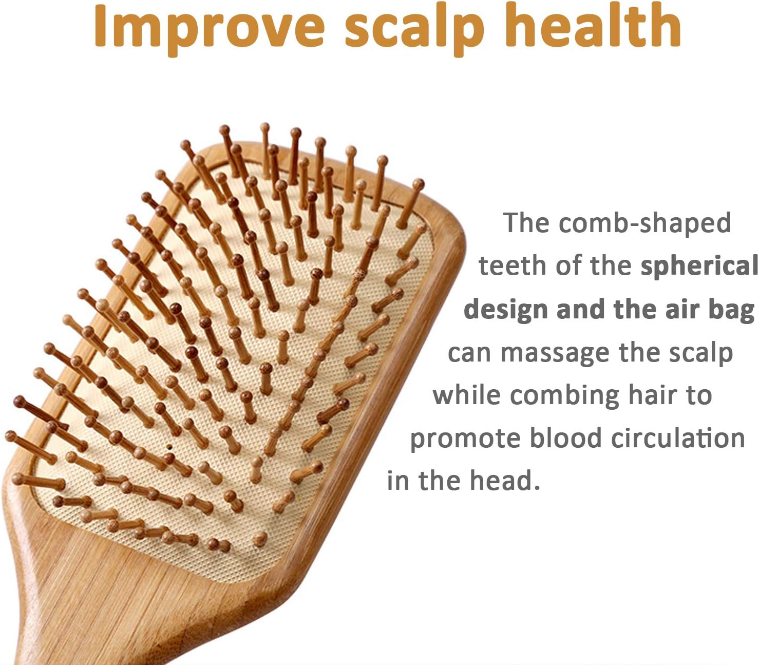 Paddle Brush, Hair Brush, Made of Pure Natural Bamboo, No Paint Coating, Massage the Scalp While Combing Hair to Promote Blood Circulation, Prevent Static Electricity (1Pcs) image number 4