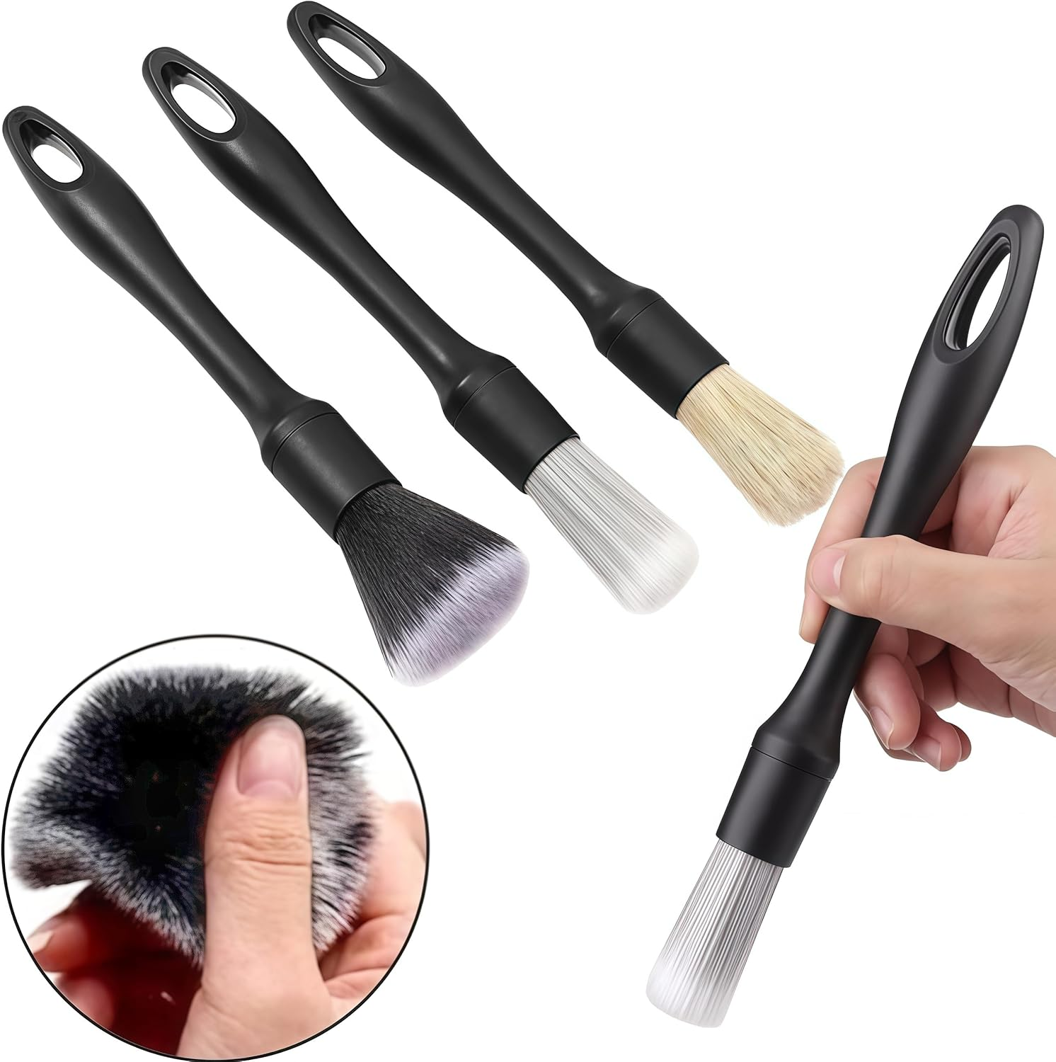 Car Detailing Brushes Set No Scratch,5 Pcs Different Sized Car Detail Cleaning Tool,Boars Hair Multi-Purpose Brushe Kit,For Clean Interior or Exterior,Dashboard,Air Vent,Leather Seats, Emblems image number 2