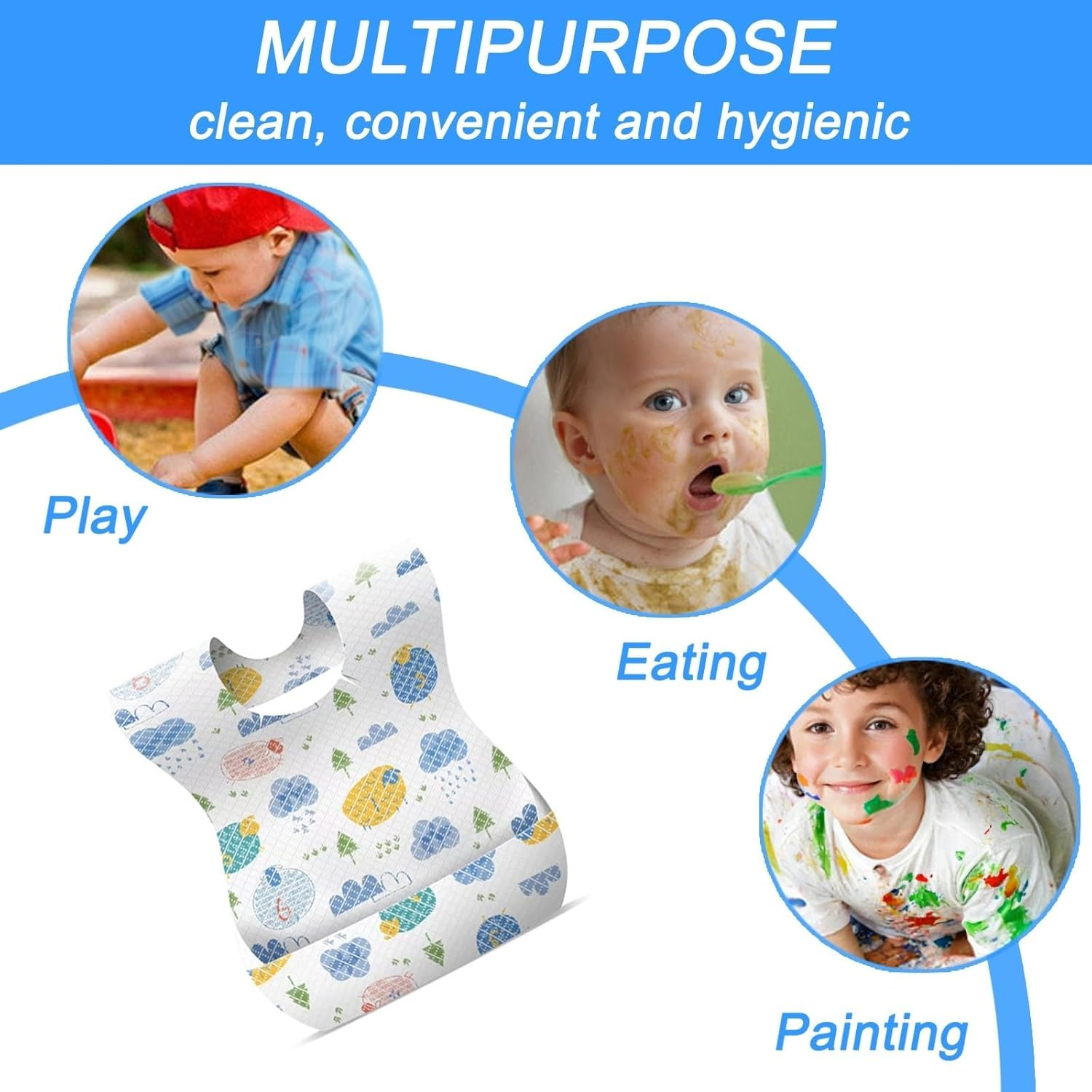 30 Pcs Bibs Individually Wrapped for Toddlers, Leak-Proof,Feeding Essentials,Soft Absorbent for Messy Mealtimes, Cute Graffiti Sheep Design image number 2