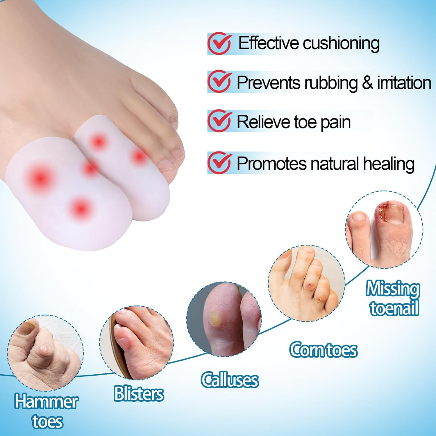 Madholly 20 Pieces Gel Toe Cap, Prevent Callus and Blistering, Silicone Toe Protector for Women and Men image number 4
