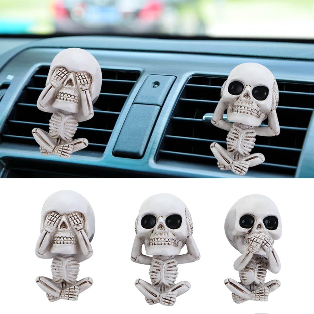 Vctitil 3Pc Car Air Freshener Ghost Head Car Fragrance Ornament Auto Interior Decoration Resin Skeleton Car Air Conditioning Vent Perfume Diffuser image number 4