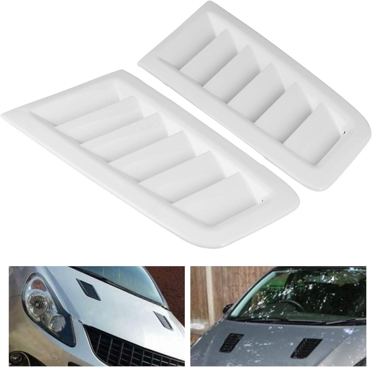 Carbon Fiber Hood, Bonnet Vents Front Bonnet Vent Universal Hood Vent Car, Bonnet Vent for RS Style Car Front Vent(Bright White)