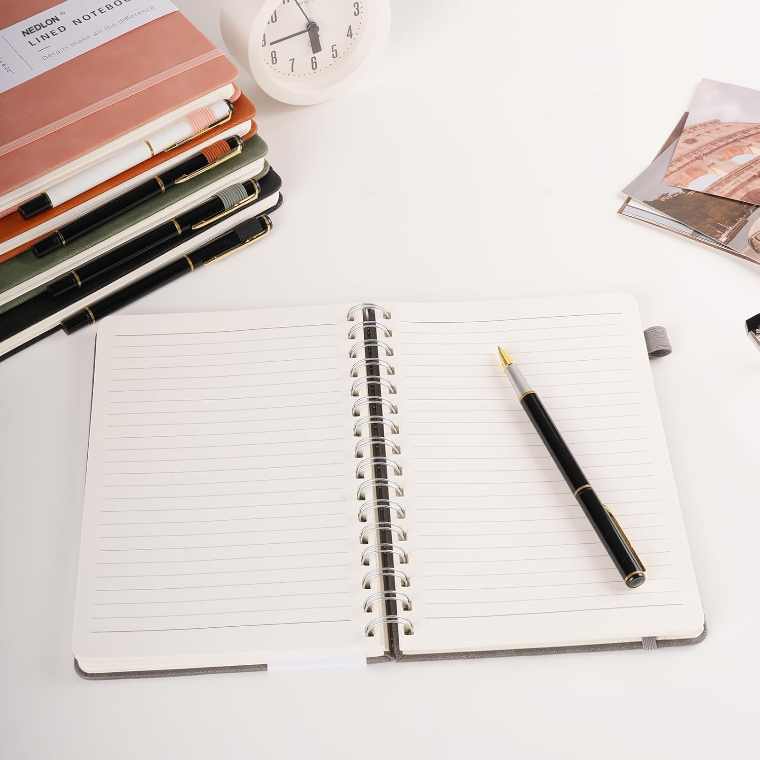 Lined Spiral Notebook Journal for Women Men 160 Pages A5 College Ruled Hardcover Leather with Pen Holder Notebook Journals for Note Taking Work (Black) - Black image number 6