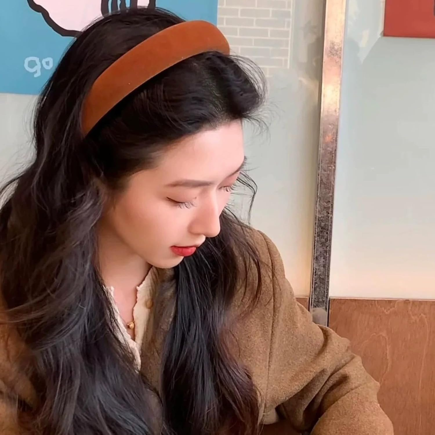 KASESSS 2 Pcs 3Cm Velvet Wide Headbands for Women, Fashion Accessories Headband, Elastic Head Bands Non-Slip Hair Accessories, Caramel Brown Burgundy Headbands for Girls, Head Band for Daily Party image number 1