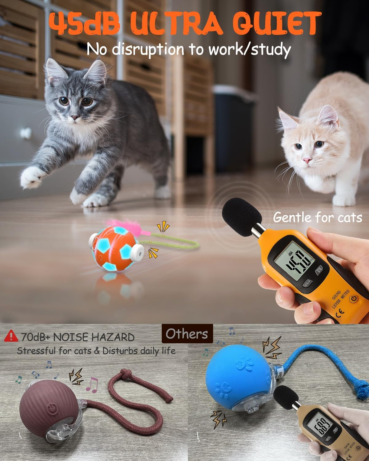 SCHITEC Interactive Cat Toys for Indoor Cats, Automatic Kitten Toy Balls for Bored Adult Pet, Kitty Smart Chase Rolling Ball with Feather Tail for Moving Games