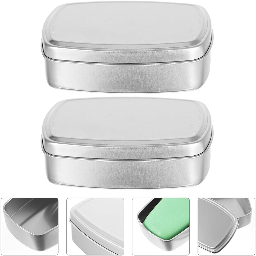 DECHOUS 2 Pcs Aluminum Soap Case Metal Bar Soap Holder with Lid Portable Travel Soap Container Cosmetic Containers Soap Boxes for Home Travel 120Ml image number 2