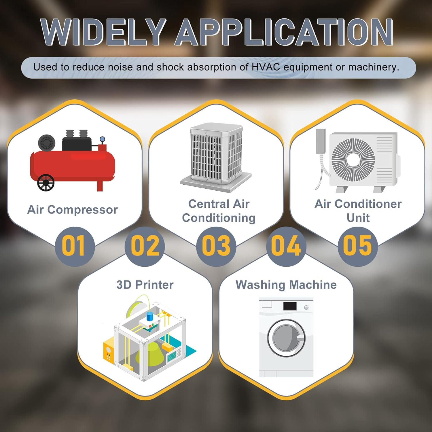 Flamorrow Rubber anti Vibration Pads, 3 X 3 X 7/8 Inch Heavy Duty EVA Anti-Vibration Isolation Pads for Air Compressor, HVAC, Air Conditioner Unit, Treadmill, Pack of 4 image number 5