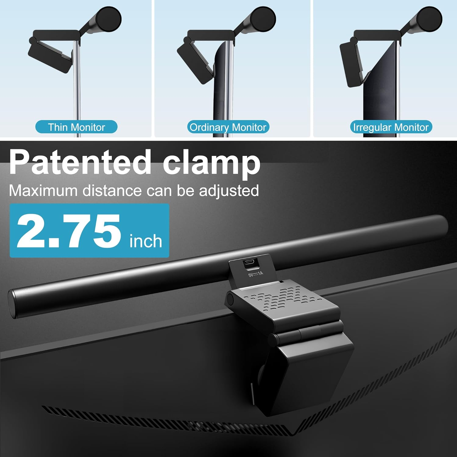 SNSUTY Monitor Light Bar, 42CM Dimmable Lighting Monitor Lamp Type-C Link Adjustable Stepless Dimming Screen Light Bar, Eye Caring No Glare Gaming Work Desk Lamp(Black) image number 2
