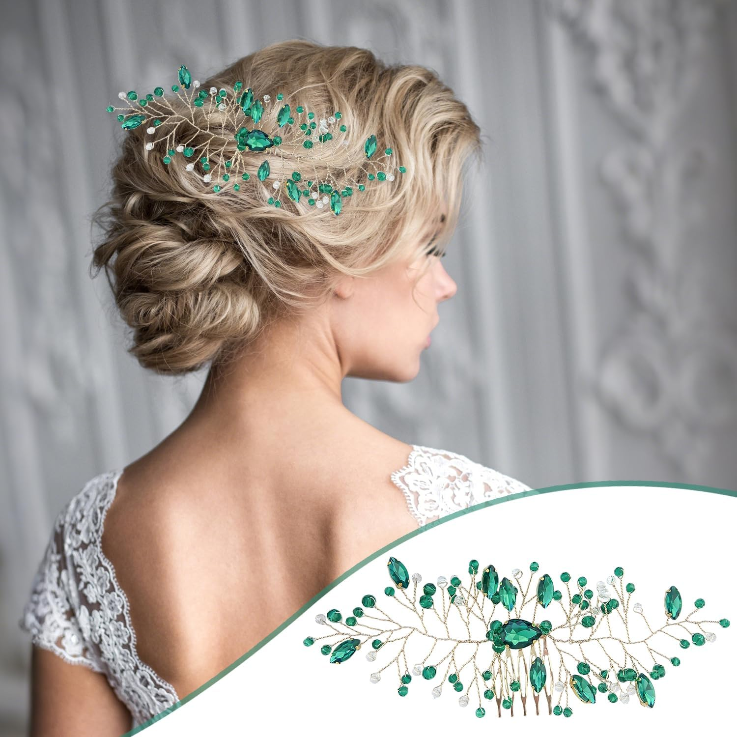 20 Pieces Rose Flower Hair Pins and 1 Piece Emerald Green Hair Comb Wedding Hair Accessories Bridal Hair Accessories for Women and Girls Prom Bridesmaid Party Gift image number 3