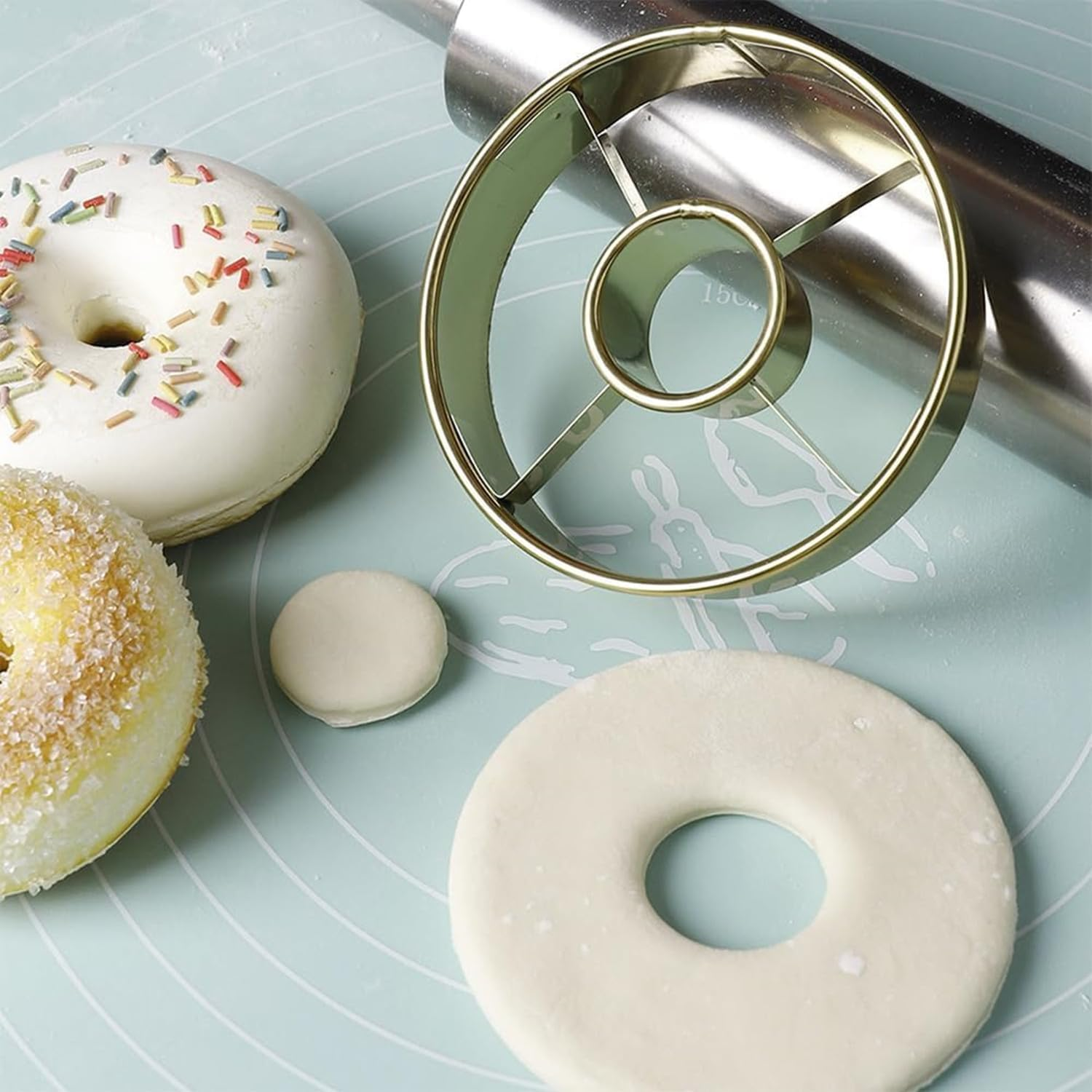 2Pcs Stainless Steel Doughnut Cutters, Mousse Ring Cookie Chocolate Cake Mold, Donut Mold Desserts Bread Cutter image number 5