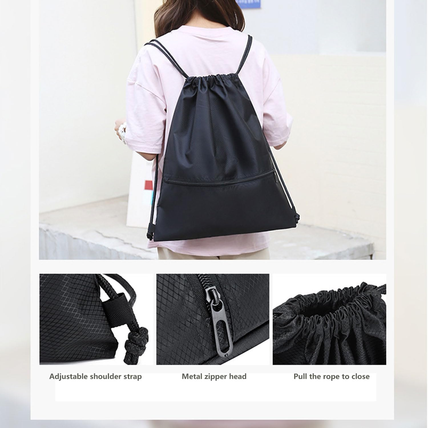 Drawstring Backpack String Bag，Water Resistant Gym Drawstring Bag for Men Sports Sackpack，Women and Children，Backpack for Sport, PE, Swim, Beach, Yoga, Travel image number 5