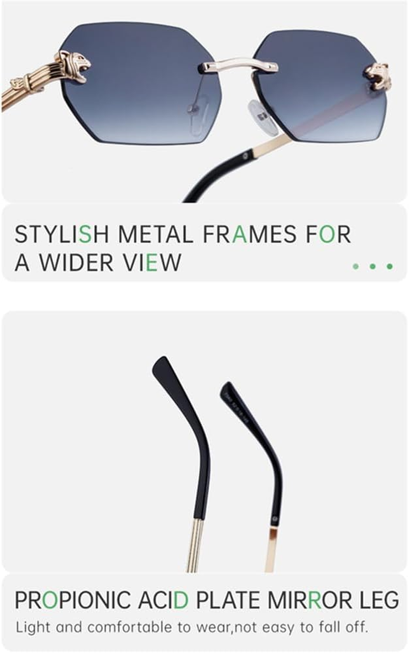 Small Rectangle Rimless Sunglasses Men Women Sun Glasses for Male Vintage Frameless Eyewear Shades UV400 - C1 Gold Black image number 2