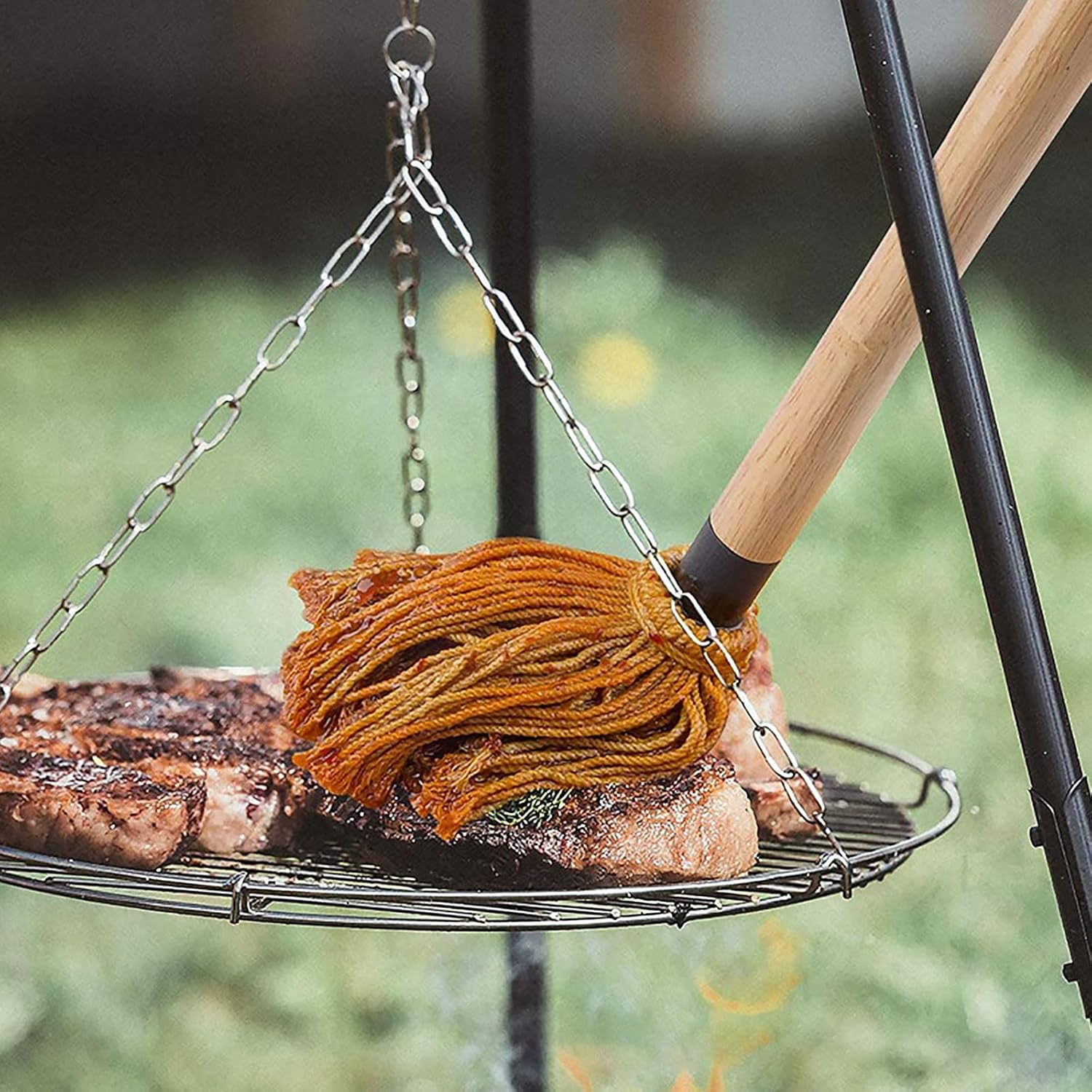 Grill Basting Mop with 4 Cotton Fibers Replacement Heads Barbecue Basting Brushes Wooden Long Handle Reusable Dishwasher Safe Basting Brush for BBQ Sauce Smoking Steak 18.3&times;5.3In image number 4