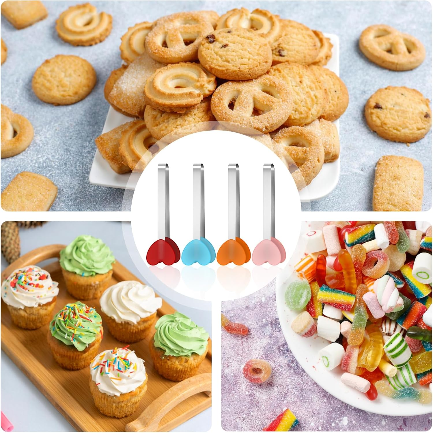 Little Serving Tongs, 4 PCS Heart Shape Kitchen Small Tongs for Ice Cube, Fruits, Sugar, Barbecue, Kitchen Gadgets (12.5Cm/4.92In) image number 1