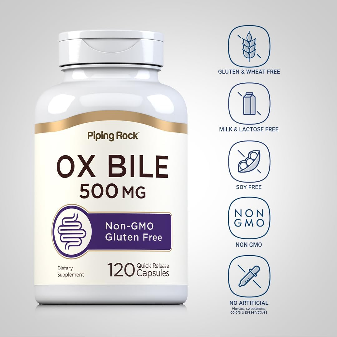 Ox Bile Supplement 500Mg | 100 Capsules | Digestive Enzyme | Non-Gmo, Gluten Free | by Piping Rock