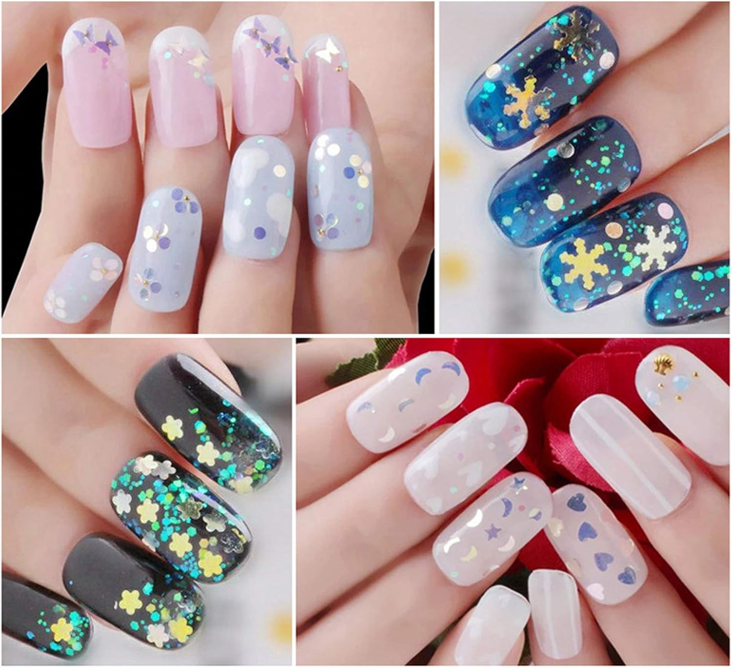 2 Pcs Glitter Nail Sequins Paillette Beauty Long Lips Ultrathin Sparkles Set Tips for Cosmetic image number 3