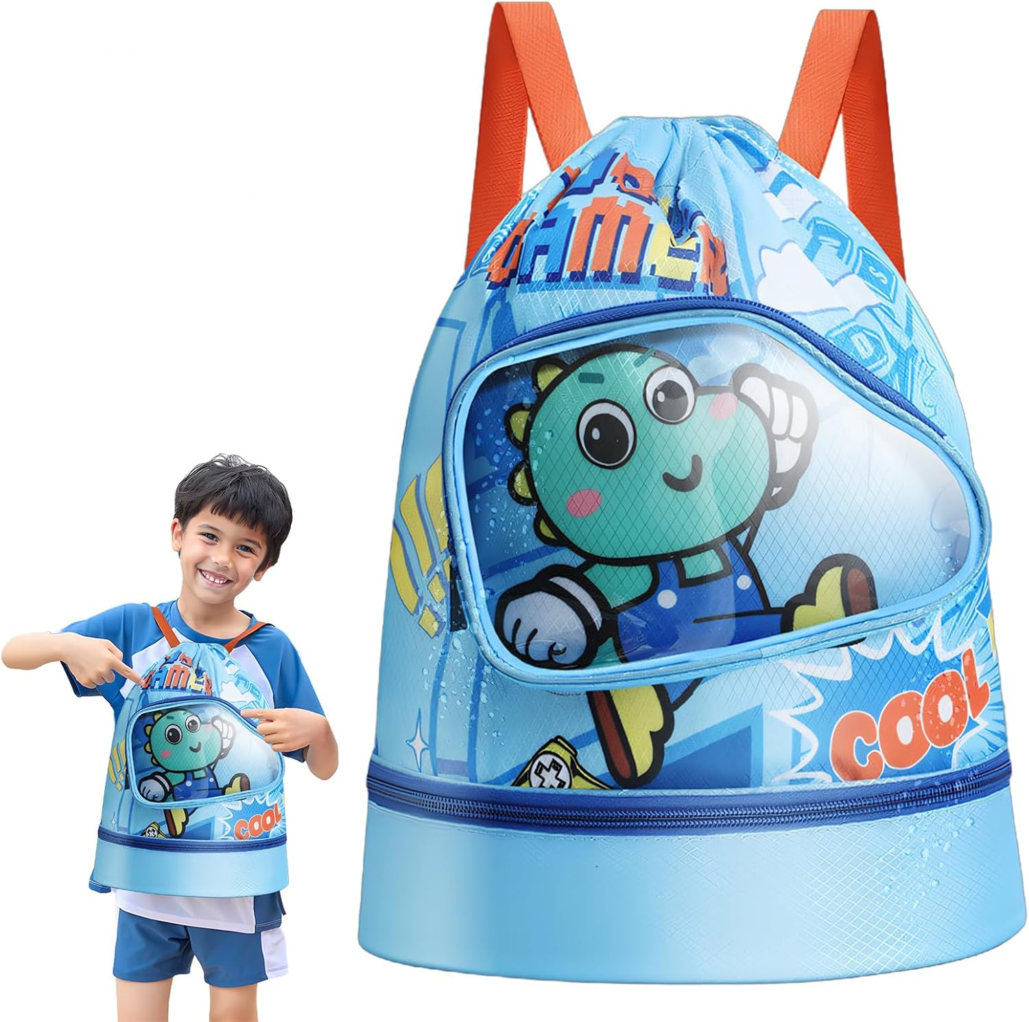 Kids Swimming Bag Waterproof Wet and Dry Storage Backpack Adjustable Shoulder Straps Ideal Children'S Swimming Bag with Waterproof Compartment Ideal for Pool and Beach Activities Swim Bag Kids