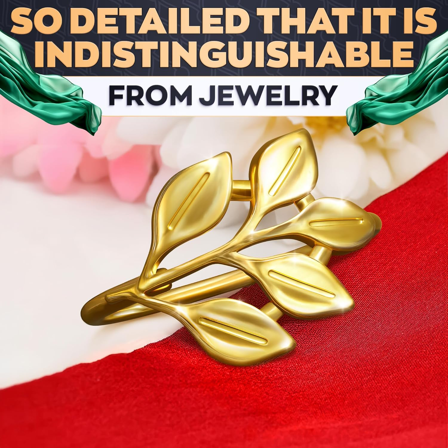 20 Pieces Gold Napkin Rings - Gold Leaf Napkin Rings Gold Ring Napkin Holder Dining Table Decor Flower Napkin Rings Boho Napkin Rings Leaves Tea Party Decor Modern Napkin Holder for Table Napkin Ring image number 2