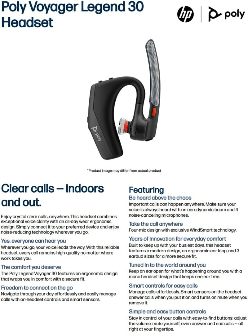 HP Poly Voyager Legend 30 Wireless Bluetooth In-Ear Headset, Black image number 6