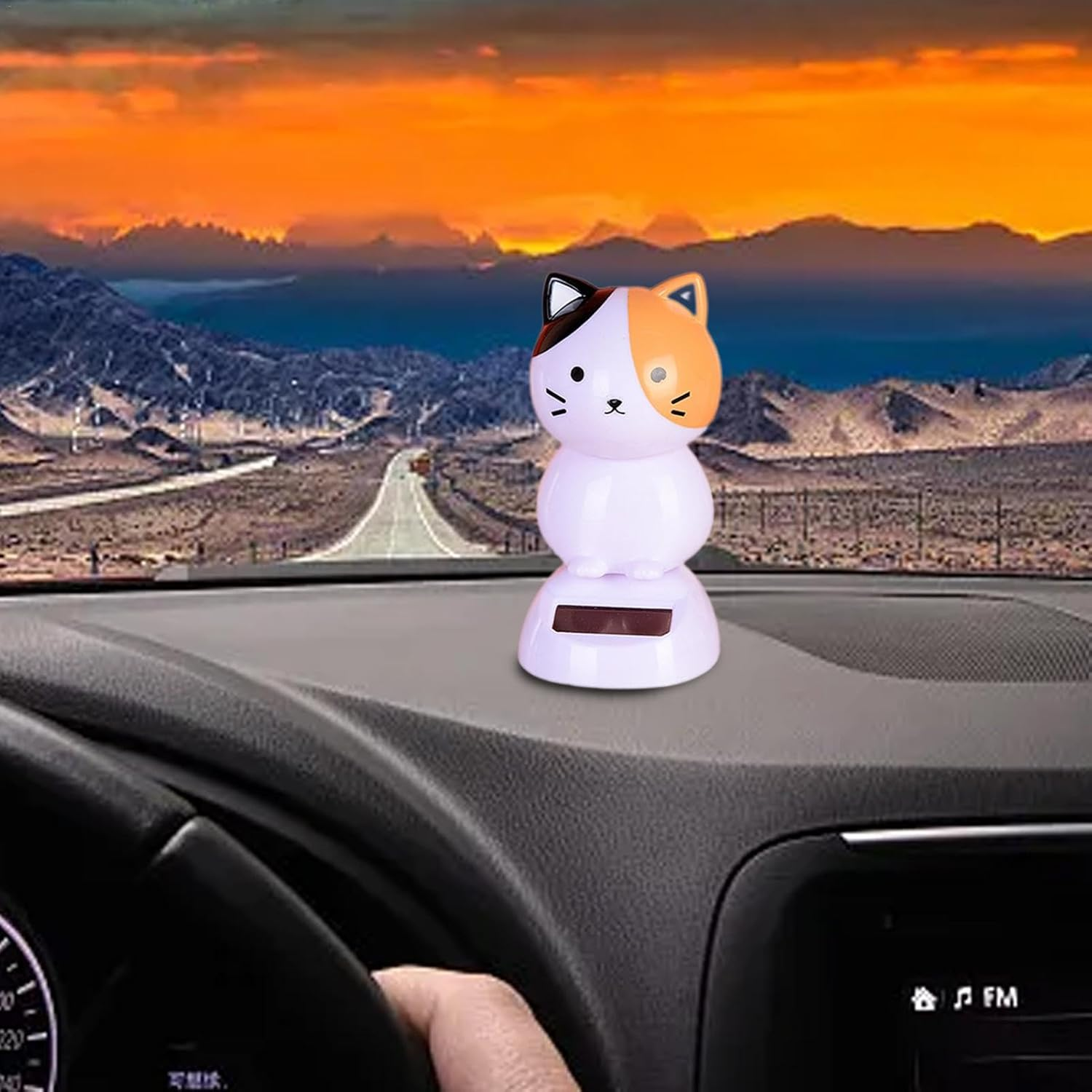 Solar Dancing Cat - Solar Powered Car Ornaments | Bobblehead for Car Dashboard | Car Dashboard Toys | Nodding Car Accessories | Solar Powered Dancing Toys for Vehicles Home Decoration - White image number 2