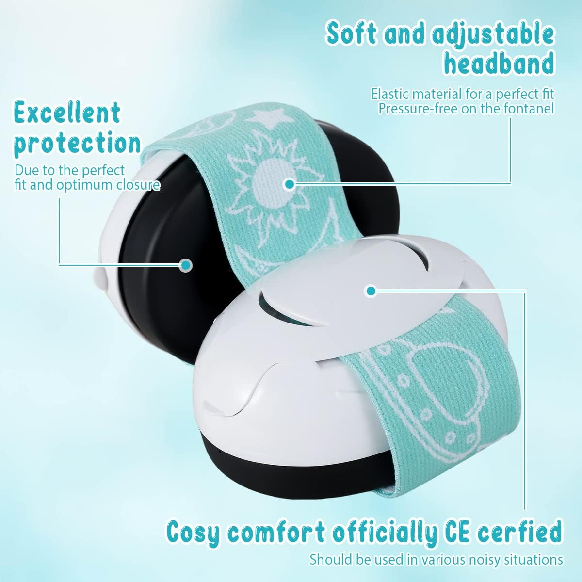 Infants Headphone, Kids Ear Defenders Noise Cancelling Headphones with Adjustable Headband, Ear Protectors Hearing Protection Safety Earmuffs Noise Reduction for 0-3 Years Baby (Green) image number 5