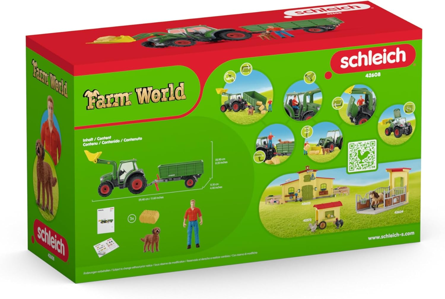 Schleich Farm World - 7 PC Green Tractor with Trailer Toy Playset with Farmer and Dog Figurine for Boys and Girls - Ranch Farming Figures - Farm Equipment Toys for Kids and Toddlers Ages 3+ image number 1