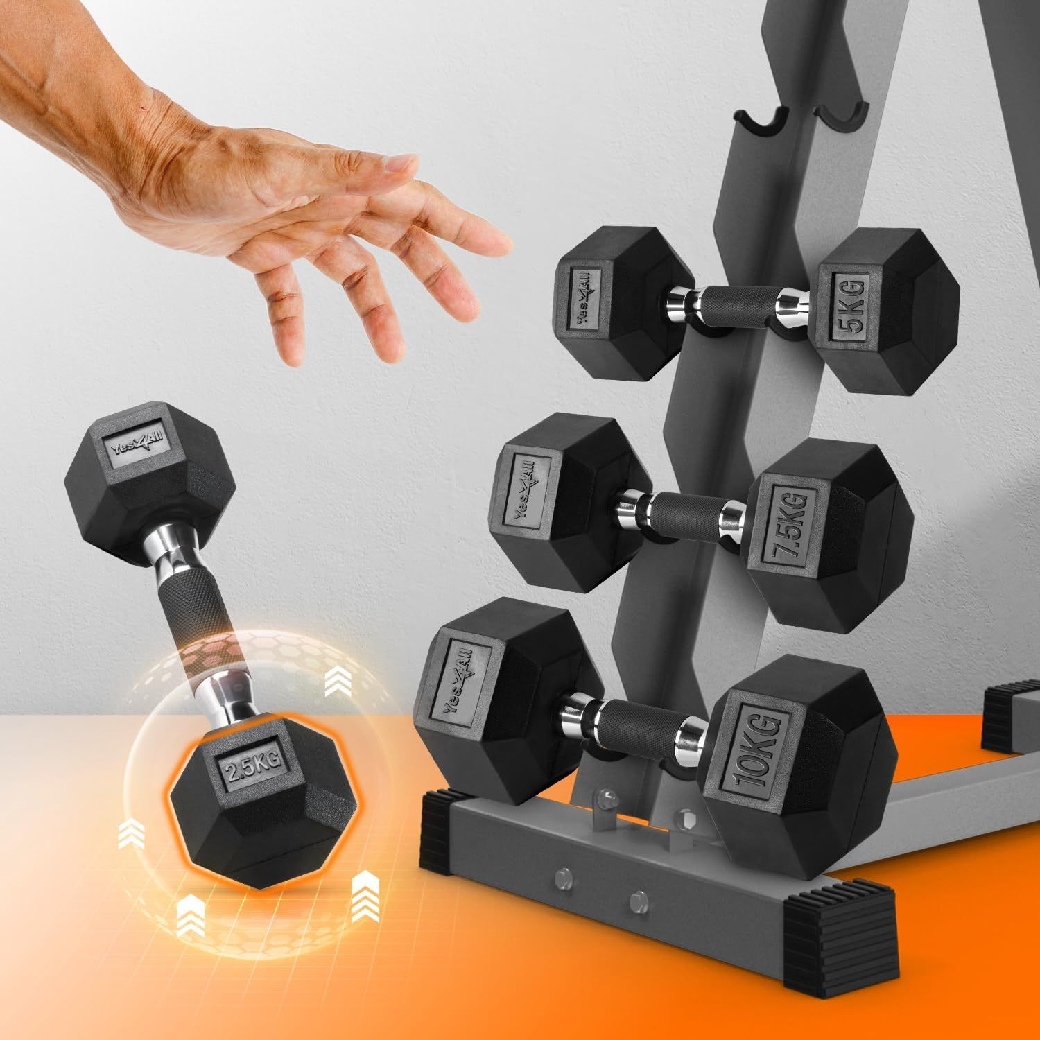 イエスフォーオール(Yes4All) ダンベル 六角型 ラバーグリップ 2.5Kg/5Kg/7.5Kg 【日本正規輸入品】 image number 1