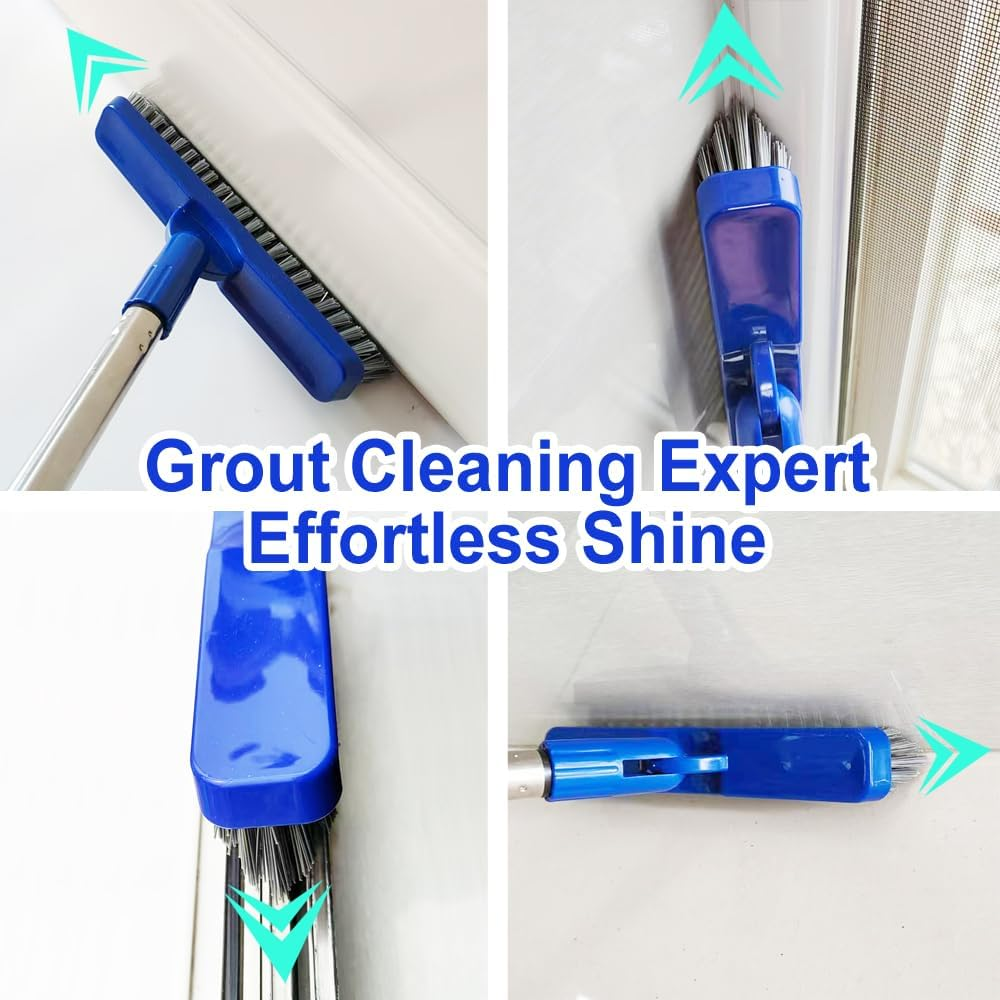 XUCAI Grout Brush with Long Handle - 180&deg;Rotation Shower Floor Scrubber Brush : Crevice Cleaning Brush for Grout Lines, Tiles, Corners, and Hard-To-Reach Areas Cleaning Tool image number 6