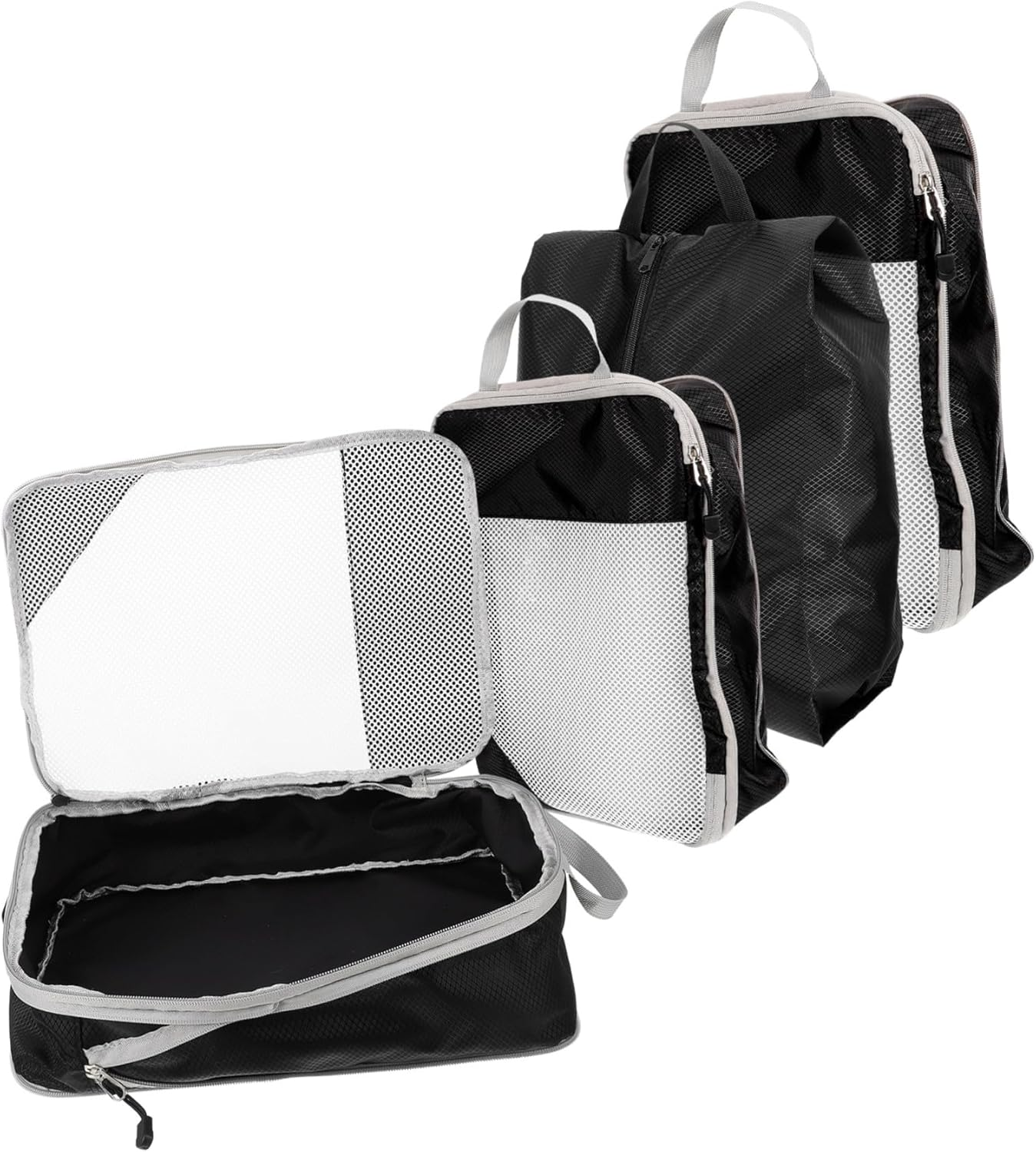 SOLUSTRE 4Pcs Compression Packing Cubes Set with Mesh, Reusable Travel Bags Organizer for Luggage, Clothes and Underwear Storage, Black Clothes Compression Bags for Suitcase Packing in Travel