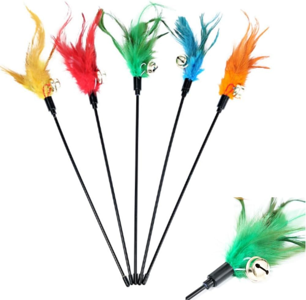 DACUAN 8 PCS Cat Wand Toys Interactive Cat Teaser Wand Feather Cat Toys with Feathers with Stick Cat Feather Toy Teaser Wand with Loud Bell 16 Inch 4 Colors image number 2