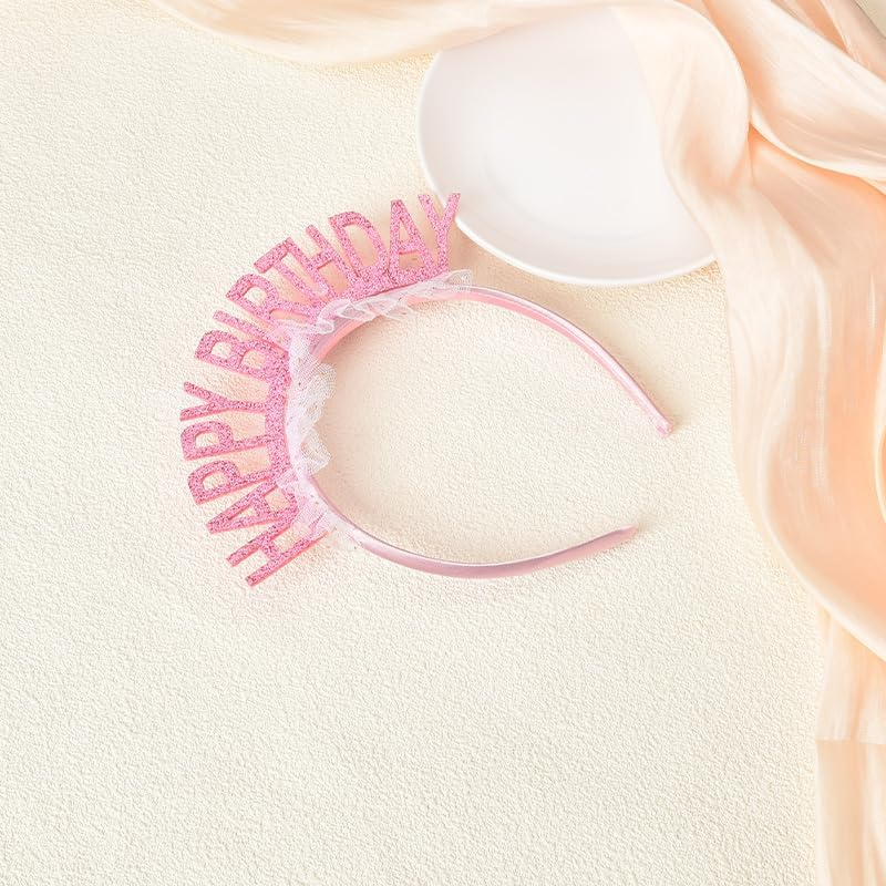 Happy Birthday Crown Headband Birthday Tiara Birthday Party Headbands for Women Girls Happy Birthday Headband Hair Band Birthday Crowns Hair Accessories for Women Birthday Presents for Daughter Sister - Pink image number 2