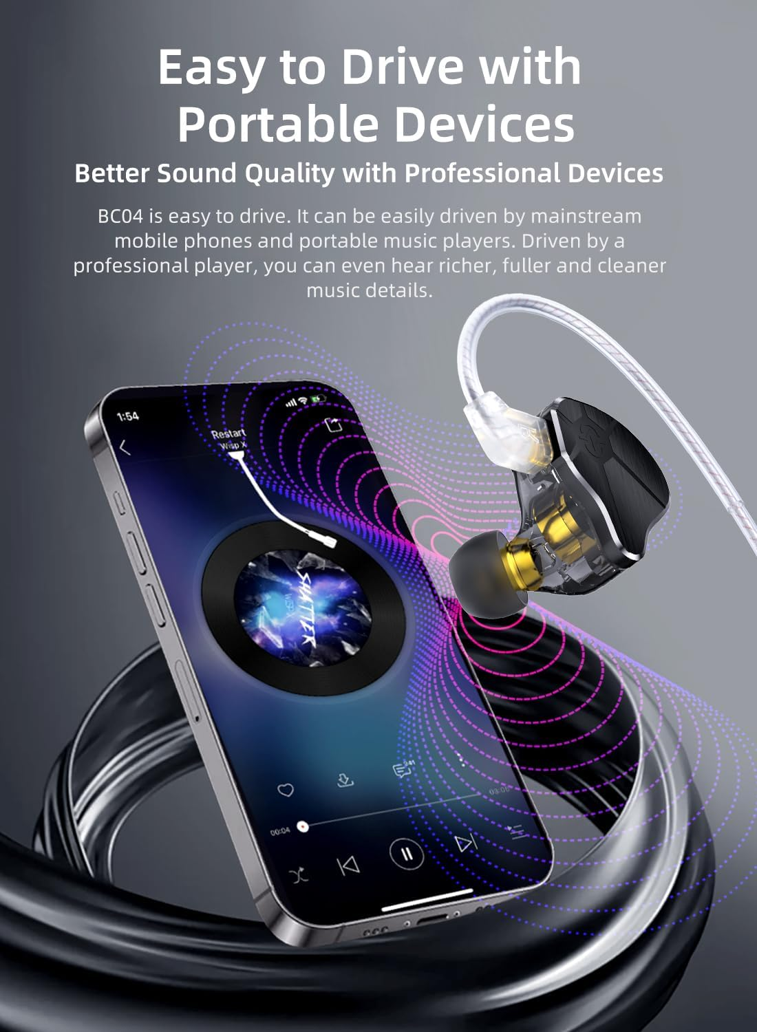 Keephifi CCZ BC04 Hifi IEM in Ear Monitor, In-Ear Headphones with 1BA and 1DD, Lightweight Wired Gaming Headphones, Detachable 5N OFC Cable for Singers, 2 Pin Z Pins image number 6