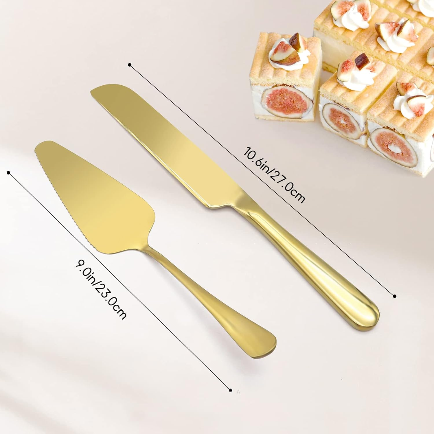 Cake Cutting Set for Wedding 2 Pcs Gold Stainless Steel Cake Knife and Server Set Elegant Cake Knife Wedding Decor Cake Stand for Birthday Anniversary image number 6