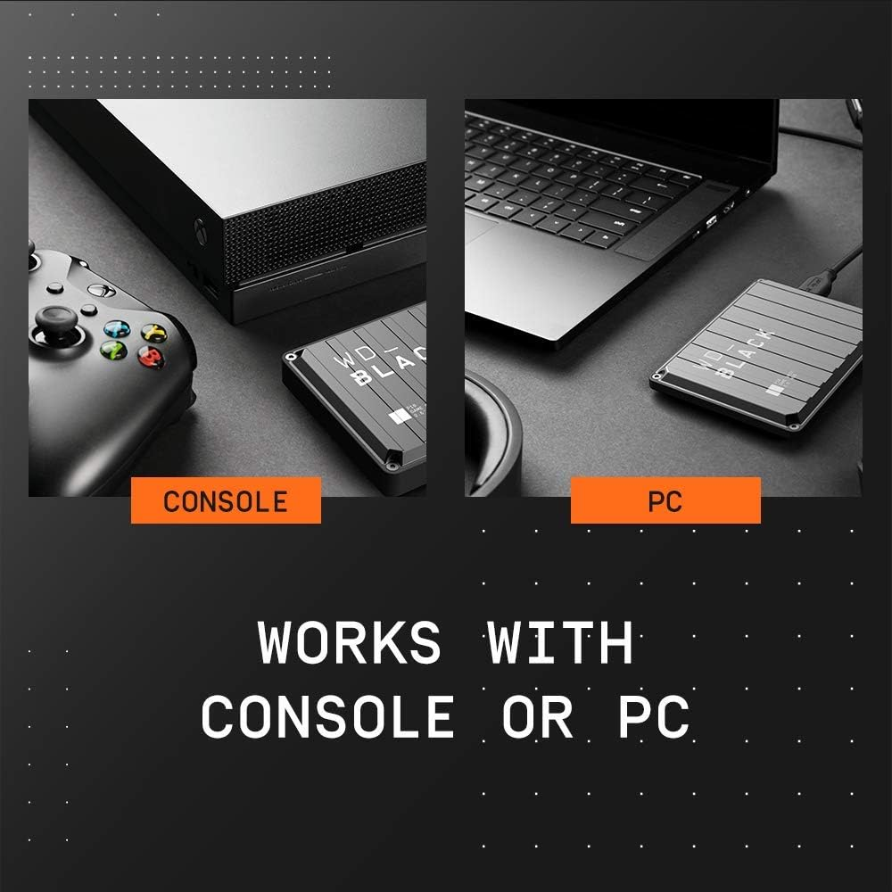 Wd_Black P10 6TB Game Drive, Portable External Hard Drive, Speeds up to 130 Mb/S, Works with Console, PC, Playstation, Xbox, save up to 125 Games, Portable Game Drive, Black image number 5