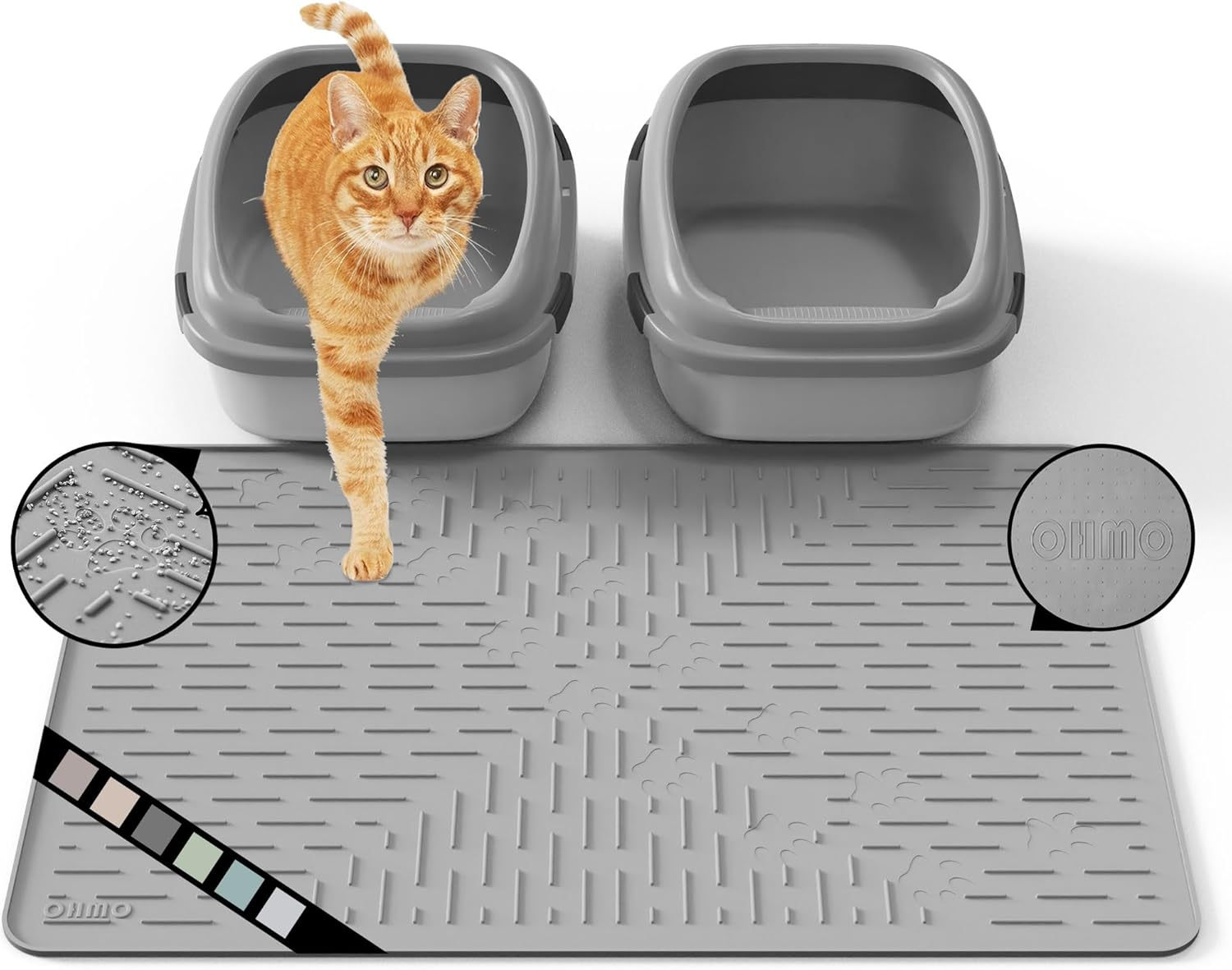 OHMO Cat Litter Tray Mat Made of Premium Silicone, 80 X 60 Cm, Large, Waterproof and Bpa-Free Cat Litter Mat, Easy to Clean Cat Mat